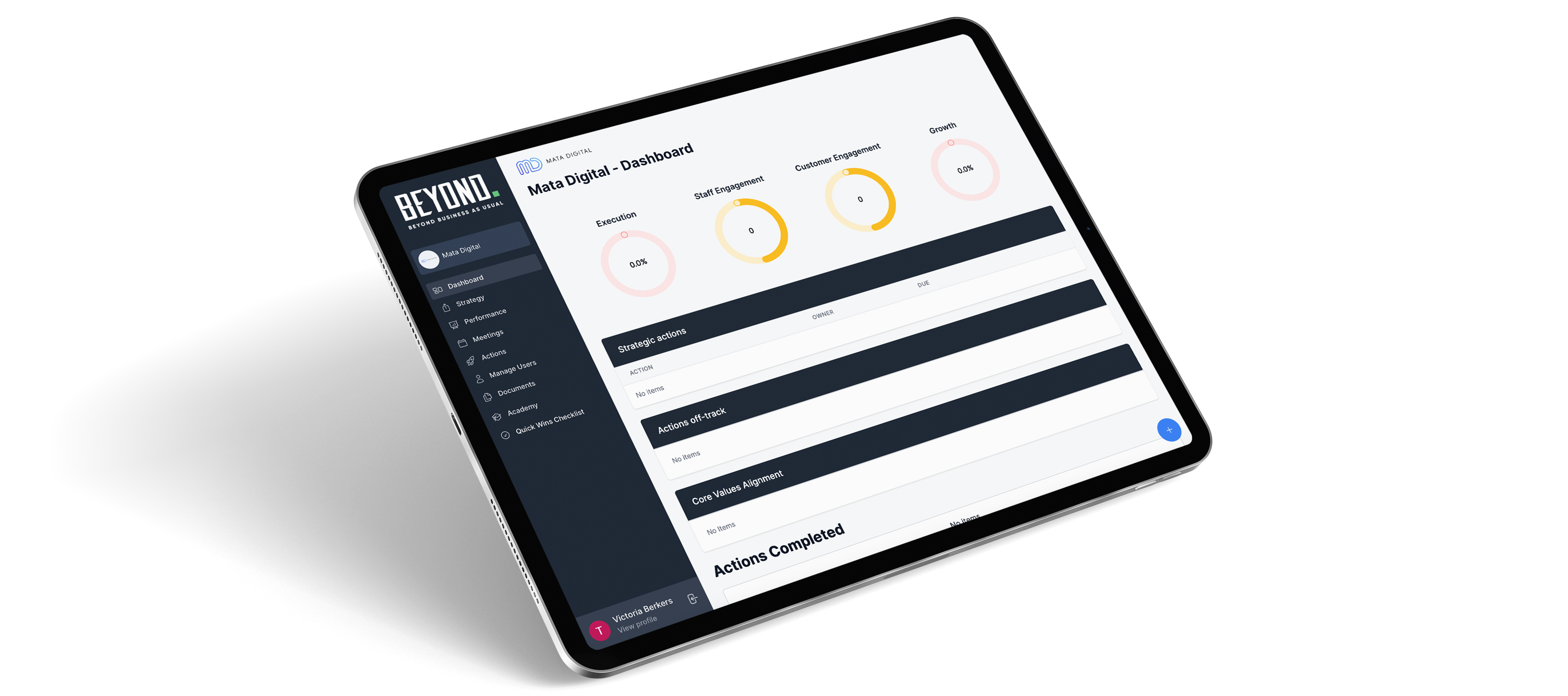 Beyond software strategy dashboard displayed on an ipad